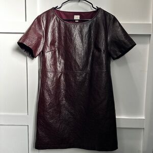 A New Day Women's Short Sleeve Burgundy Faux Leather Mini Shift Dress sz S